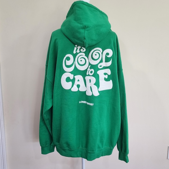 Lonely Ghost Cool To Care Swirly Heavyweight Hoodie Sweatshirt | Green | … - Picture 9 of 11